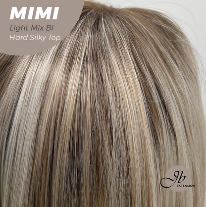 JBEXTENSION 16 Inches Scalpiana 3.5X4 Hard Silky Top Natural Scalp Effect Light Mix Blonde Body Wave Wig with Bangs Wig MIMI SILK TOP - LIGHT MIX BLONDE