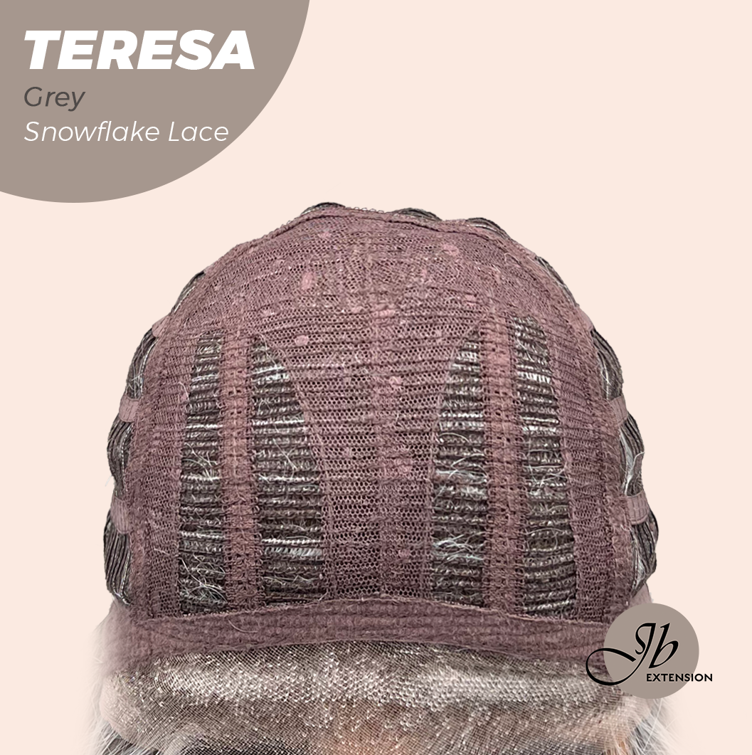 JBEXTENSION 18 Inches Grey Pre-Cut Snowflake Lace Frontlace Glueless Wig TERESA GREY【PERMATEASE】【BENDY EAR TABS】- M/L