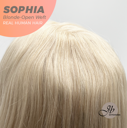 JBEXTENSION 12 Inches Blonde Pre-Cut Free Part Frontlace Glueless Real Human Hair Wig SOPHIA BLONDE - Open Weft【BENDY EAR TABS】