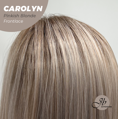 JBEXTENSION 26 Inches Straight Pinkish Blonde Highlight Pre-Cut Frontlace Glueless Wig CAROLYN