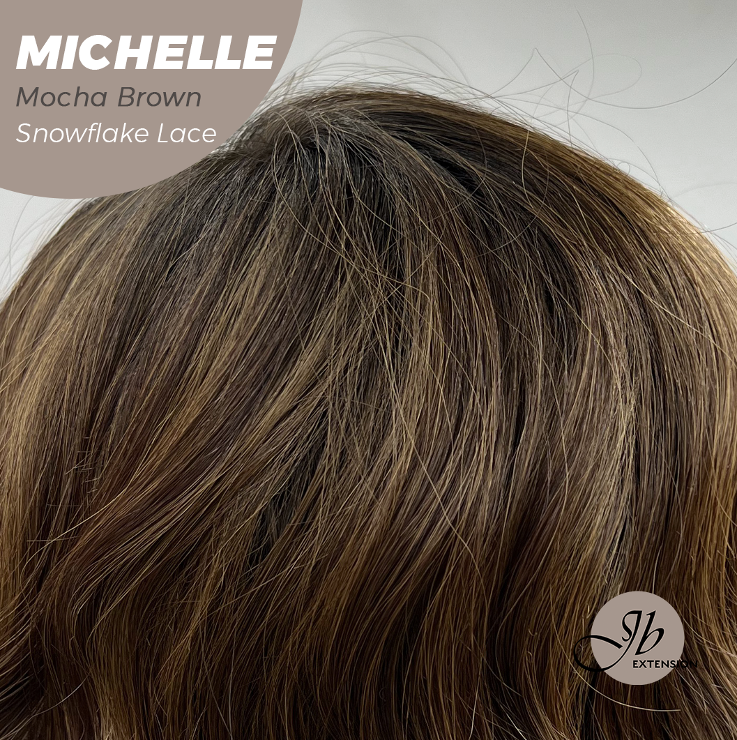 JBEXTENSION 10 Inches Mocha Brown Pre-Cut Side Part Snowflake Lace Frontlace Glueless Wig MICHELLE MOCHA BROWN【BENDY EAR TABS】- M/L