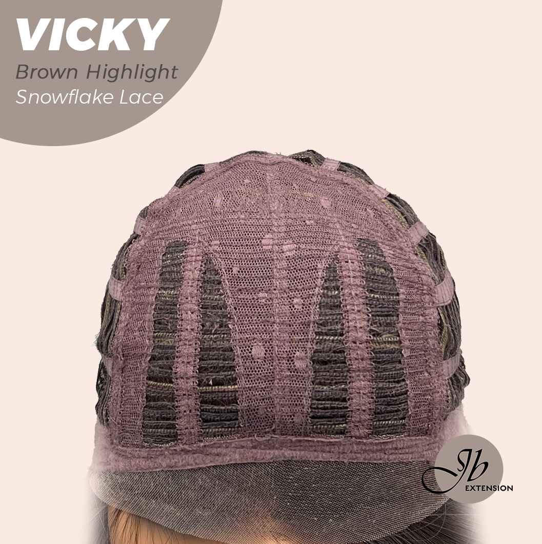 [FINAL SALE] JBEXTENSION 20 Inches Dark Brown with Highlight Pre-Cut Snowflake Lace Frontlace Glueless Wig VICKY BROWN HIGHLIGHT【PERMATEASE】【BENDY EAR TABS】- M/L