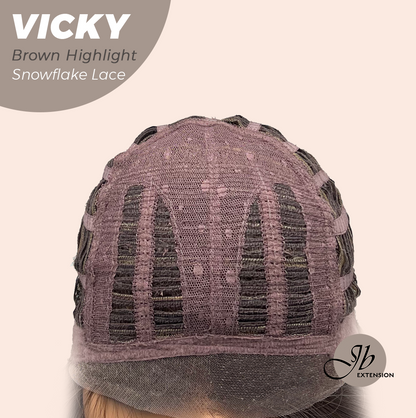 [FINAL SALE] JBEXTENSION 20 Inches Dark Brown with Highlight Pre-Cut Snowflake Lace Frontlace Glueless Wig VICKY BROWN HIGHLIGHT【PERMATEASE】【BENDY EAR TABS】- M/L