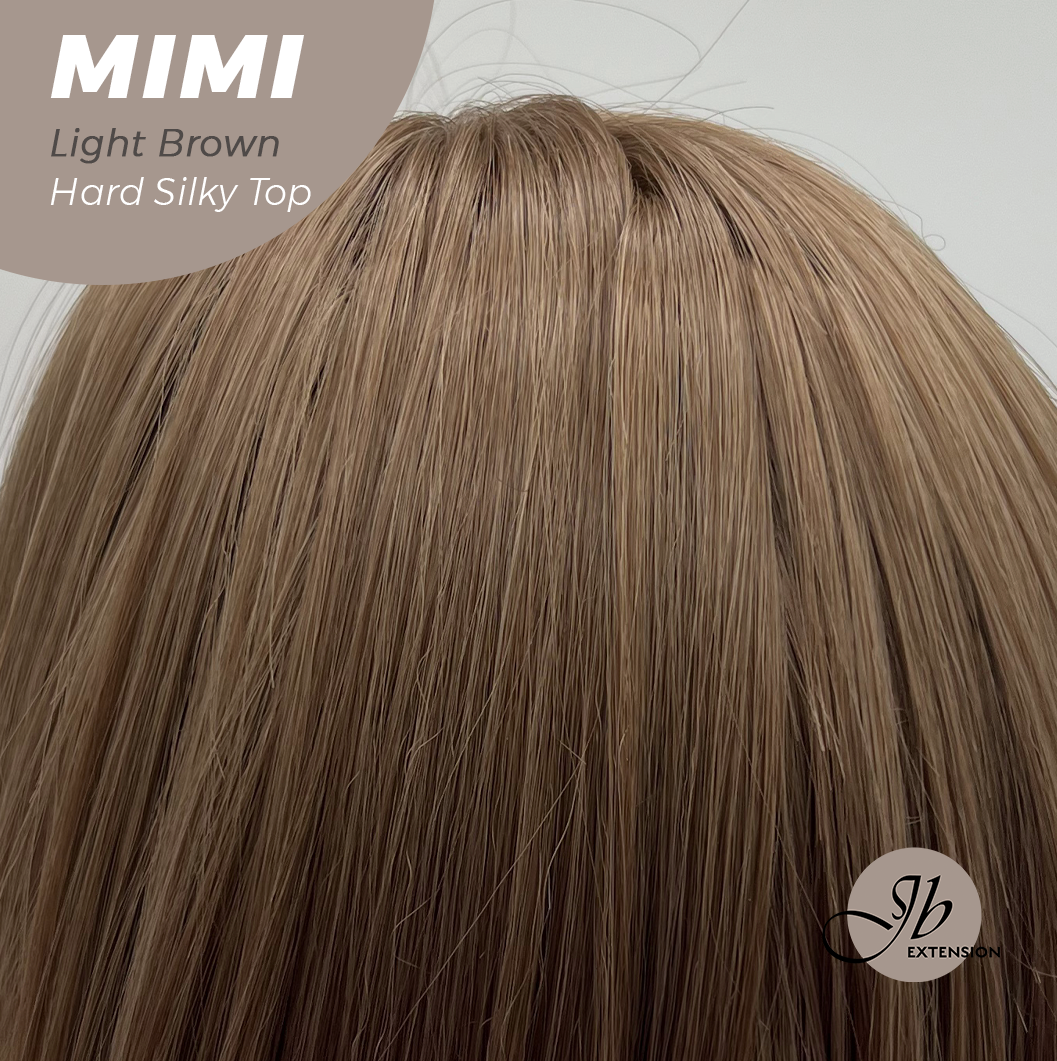 HOT OF SEASON - 16 Inches Scalpiana 3.5X4 Hard Silky Top Natural Scalp Effect Light Brown Body Wave Wig with Bangs Wig MIMI SILK TOP - LIGHT BROWN