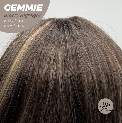 [FINAL SALE] JBEXTENSION 20 Inches Brown Highlight Pre-Cut Free Part Frontlace Glueless Wig GEMMIE BROWN HIGHLIGHT