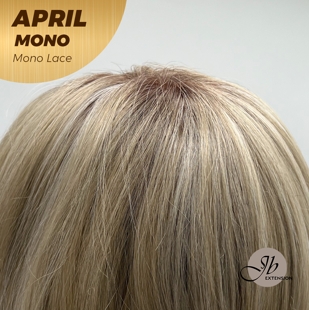 JBEXTENSION APRIL MONO Monofilament Handmade Wig 6X5 Full Monofilament Hand Tied Top Wig 18 Inches Mix Blonde Mono Lace Wig With Anti-slip Silicone Strips Glueless Wig APRIL MONO MIX BLONDE【BENDY EAR TABS】