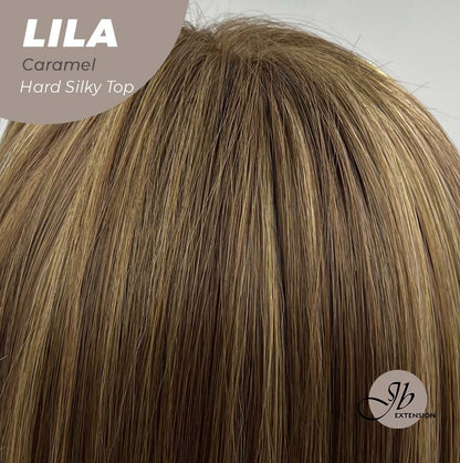 JBEXTENSION 20 Inches Scalpiana Brown with Highlight Wolf Cut 3.5X4 Hard Silky Top Natural Scalp Effect Wig With Bangs LILA CARAMEL