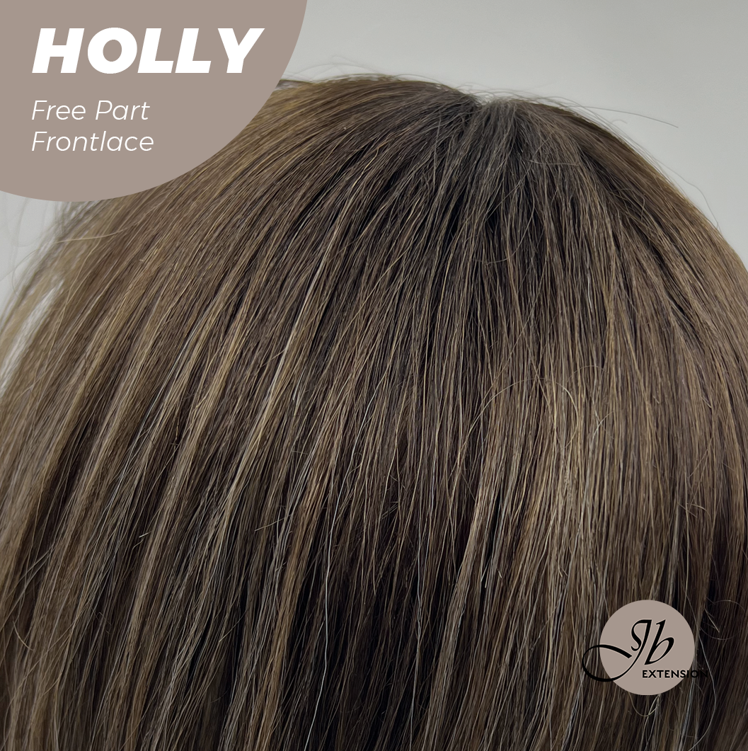 JBEXTENSION 24 Inches Brown With Highlight Wave Pre-Cut Free Part Frontlace Glueless Wig HOLLY