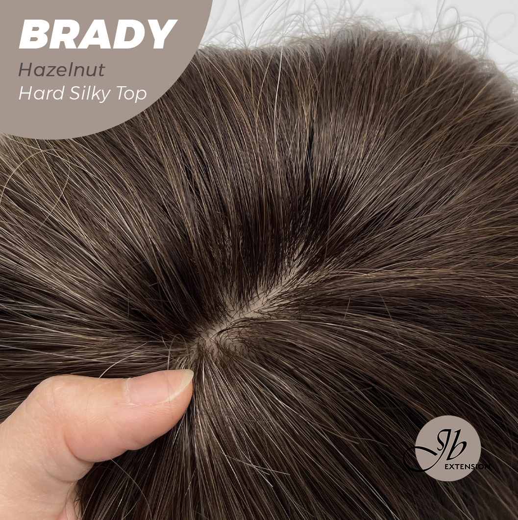 JBEXTENSION 12 Inches Scalpiana Wave Hazelnut 3.5X4 Hard Silky Top Natural Scalp Effect Wig with Bang BRADY HAZELNUT