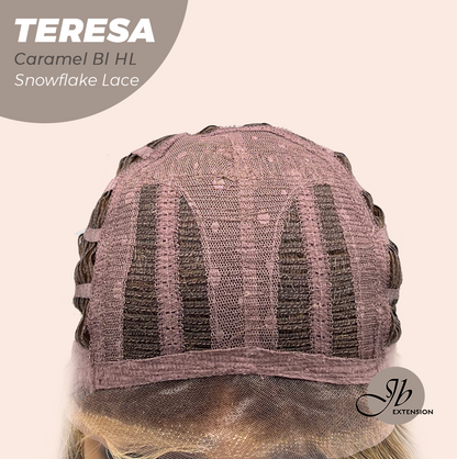 JBEXTENSION 18 Inches Caramel Blonde Highlight Pre-Cut Snowflake Lace Frontlace Glueless Wig TERESA CARAMEL BLONDE HIGHLIGHT【PERMATEASE】【BENDY EAR TABS】- M/L