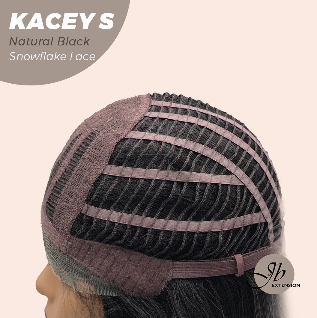 JBEXTENSION 20 Inches Natural Black Pre-Cut Snowflake Lace Frontlace Glueless Wig KACEY S NATURAL BLACK【PERMATEASE】【BENDY EAR TABS】- M/L