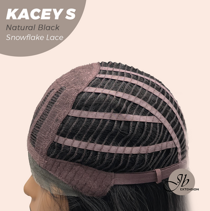 JBEXTENSION 20 Inches Natural Black Pre-Cut Snowflake Lace Frontlace Glueless Wig KACEY S NATURAL BLACK【PERMATEASE】【BENDY EAR TABS】- M/L