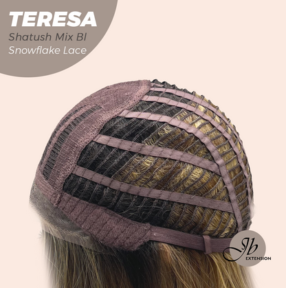 JBEXTENSION 18 Inches Shatush Mix Blonde Pre-Cut Snowflake Lace Frontlace Glueless Wig TERESA SHATUSH MIX BLONDE【PERMATEASE】【BENDY EAR TABS】- M/L
