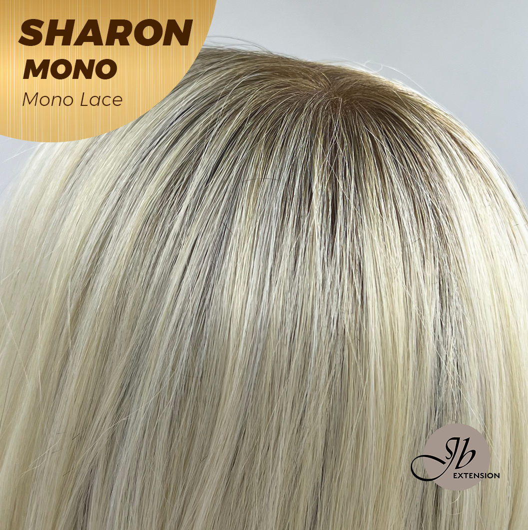 [FINAL SALE] JBEXTENSION SHARON MONO Monofilament Handmade Wig 6X5 Full Monofilament Hand Tied Top Wig 20 Inches Platinum Blonde With Dark Root Wave Mono Lace Wig With Anti-slip Silicone Strips Glueless Wig SHARON MONO【BENDY EAR TABS】