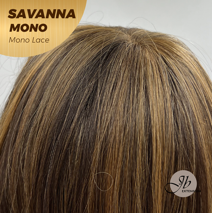 JBEXTENSION SAVANNA MONO Monofilament Handmade Wig 6X5 Full Monofilament Hand Tied Top Wig 16 Inches Caramel Wave Mono Lace Wig with Anti-slip Silicone Strips Glueless Wig SAVANNA MONO - CARAMEL【BENDY EAR TABS】