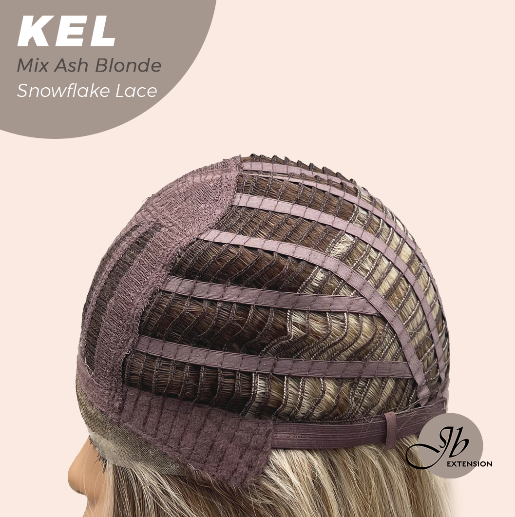 JBEXTENSION 22 Inches Mix Ash Blonde Pre-Cut Snowflake Lace Frontlace Glueless Wig KEL MIX ASH BLONDE【PERMATEASE】【BENDY EAR TABS】- S/M
