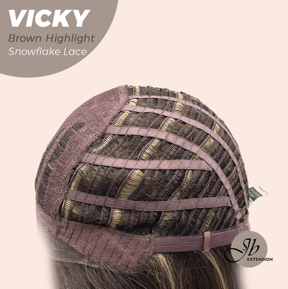 [FINAL SALE] JBEXTENSION 20 Inches Dark Brown with Highlight Pre-Cut Snowflake Lace Frontlace Glueless Wig VICKY BROWN HIGHLIGHT【PERMATEASE】【BENDY EAR TABS】- M/L