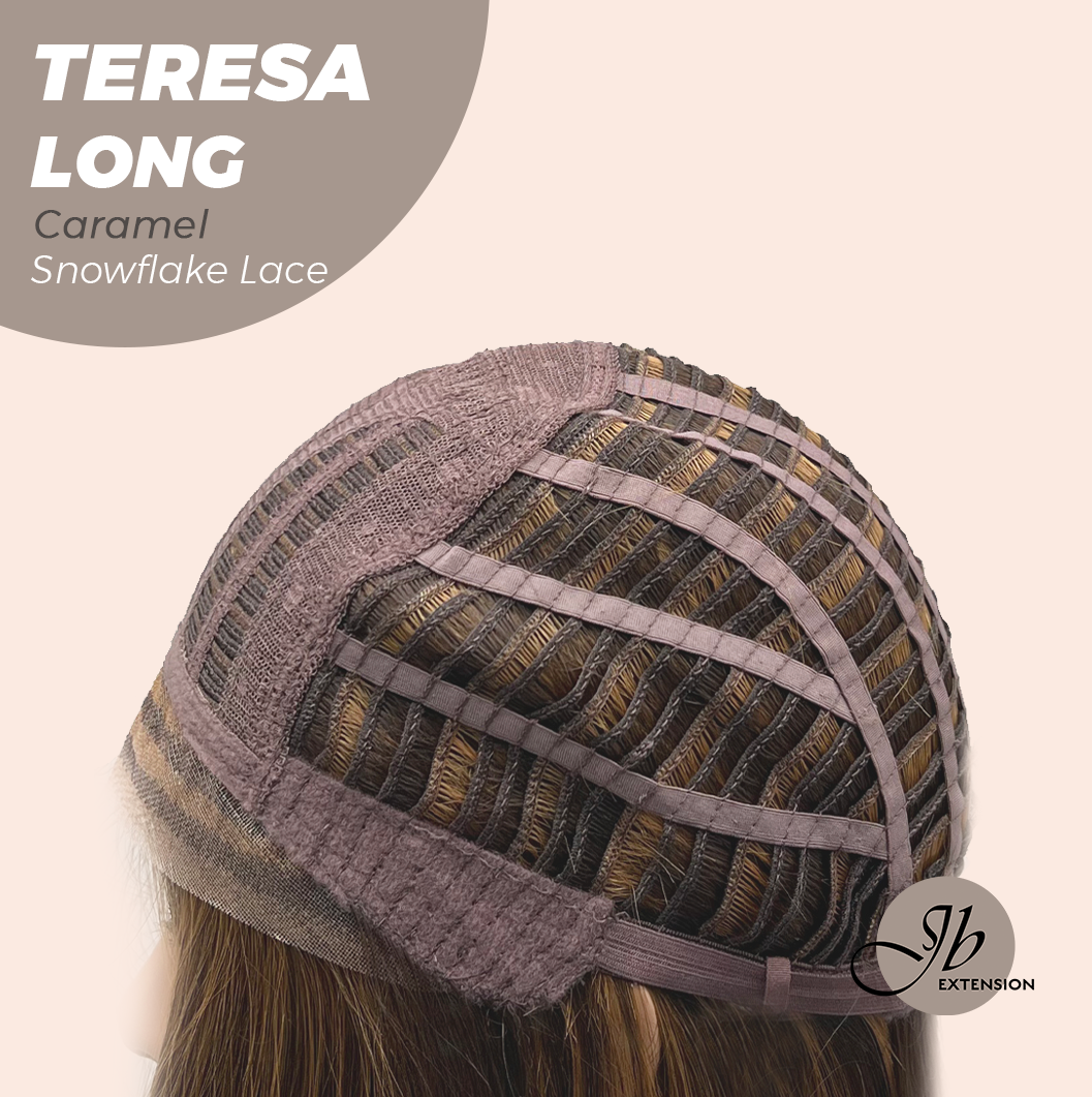 JBEXTENSION 22 Inches Long Caramel Pre-Cut Snowflake Lace Frontlace Glueless Wig TERESA LONG CARAMEL【PERMATEASE】【BENDY EAR TABS】- S/M