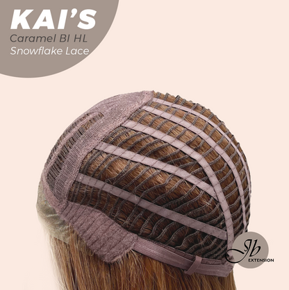 JBEXTENSION 18 Inches Caramel Blonde Highlight Pre-Cut Snowflake Lace Frontlace Glueless Wig KAI'S CARAMEL BLONDE HIGHLIGHT【PERMATEASE】【BENDY EAR TABS】- M/L
