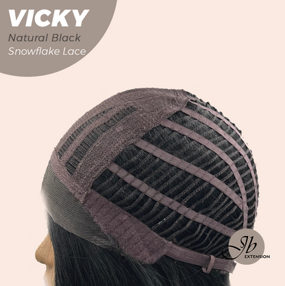[FINAL SALE] JBEXTENSION 20 Inches Natural Black Pre-Cut Snowflake Lace Frontlace Glueless Wig VICKY NATURAL BLACK【PERMATEASE】【BENDY EAR TABS】- M/L