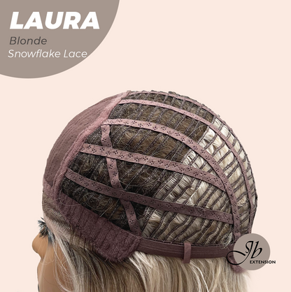 JBEXTENSION 14 Inches Blonde Pre-Cut Side Part Snowflake Lace Frontlace Glueless Wig LAURA SNOWFLAKE【BENDY EAR TABS】- S/M