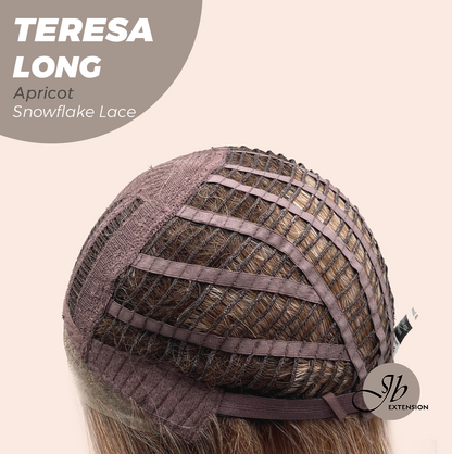 JBEXTENSION 22 Inches Long Apricot Pre-Cut Snowflake Lace Frontlace Glueless Wig TERESA LONG APRICOT【PERMATEASE】【BENDY EAR TABS】- M/L