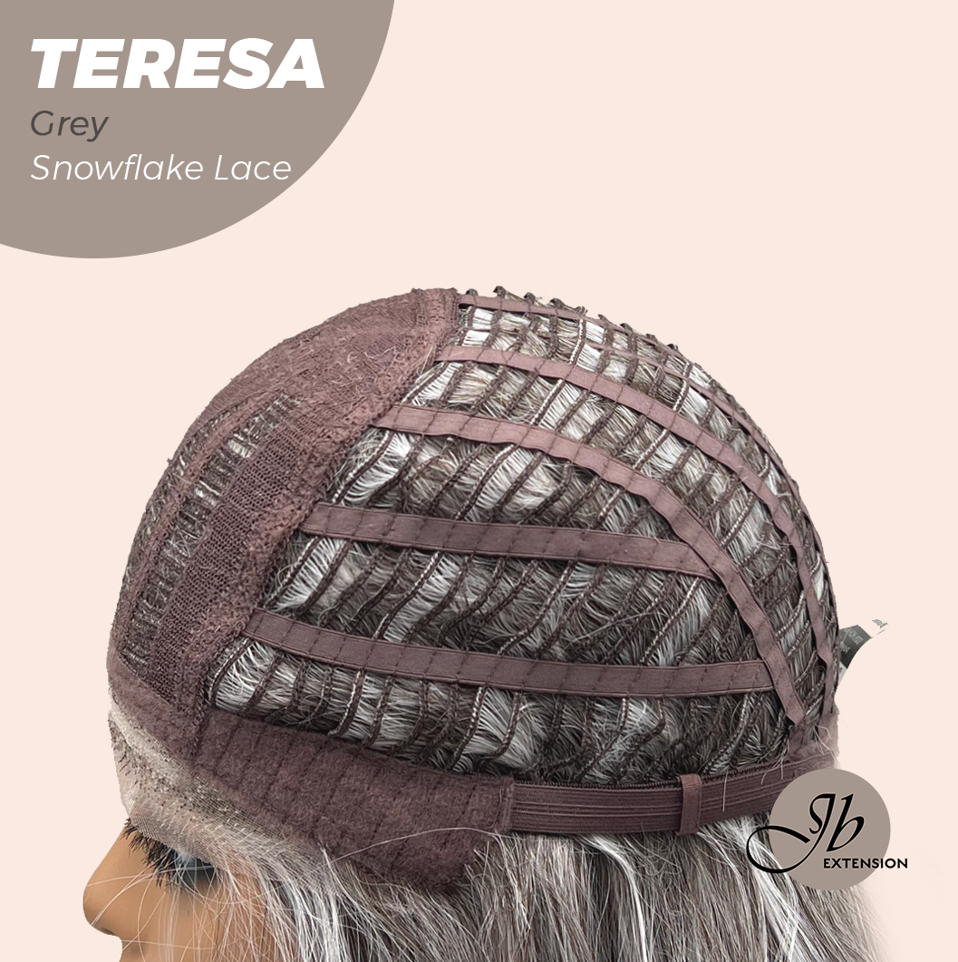 JBEXTENSION 18 Inches Grey Pre-Cut Snowflake Lace Frontlace Glueless Wig TERESA GREY【PERMATEASE】【BENDY EAR TABS】- M/L