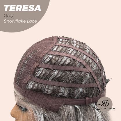 JBEXTENSION 18 Inches Grey Pre-Cut Snowflake Lace Frontlace Glueless Wig TERESA GREY【PERMATEASE】【BENDY EAR TABS】- M/L
