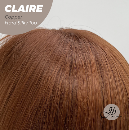 JBEXTENSION 22 Inches Scalpiana Copper 3.5X4 Hard Silky Top Natural Scalp Effect Women Wig with Bangs CLAIRE SILKY TOP - COPPER