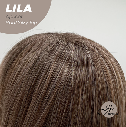 JBEXTENSION 20 Inches Scalpiana Apricot Wolf Cut 3.5X4 Hard Silky Top Natural Scalp Effect Wig With Bangs LILA APRICOT