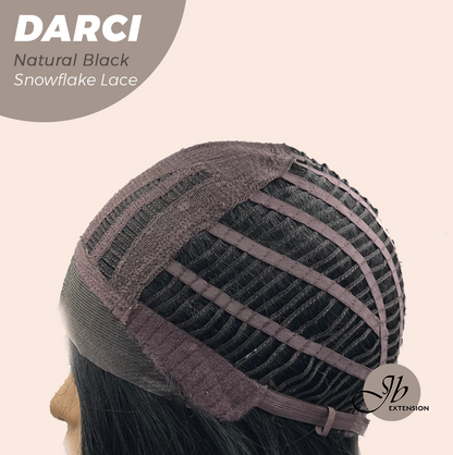 JBEXTENSION 25 Inches Natural Black Pre-Cut Snowflake Lace Frontlace Glueless Wig DARCI NATURAL BLACK【PERMATEASE】【BENDY EAR TABS】- M/L