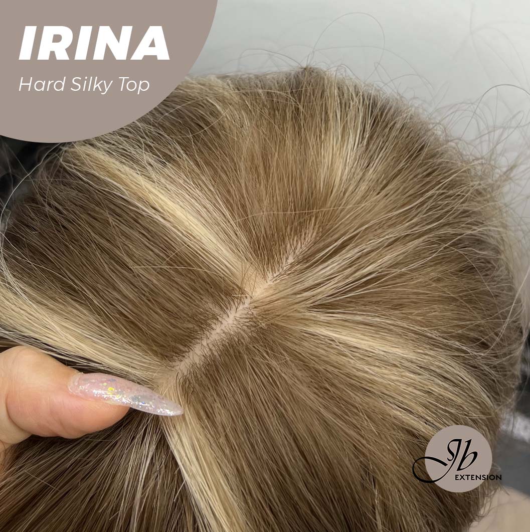 JBEXTENSION 28 Inches Scalpiana Brown With Blonde Highlight Wave 3.5X4 Hard Silky Top Natural Scalp Effect Wig IRINA