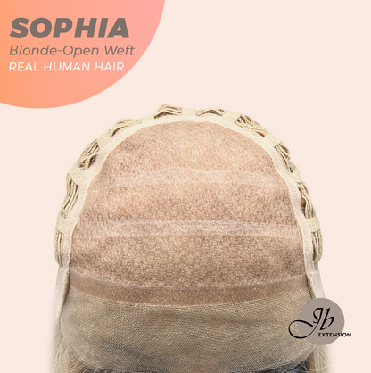 JBEXTENSION 12 Inches Blonde Pre-Cut Free Part Frontlace Glueless Real Human Hair Wig SOPHIA BLONDE - Open Weft【BENDY EAR TABS】