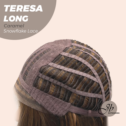 JBEXTENSION 22 Inches Long Caramel Pre-Cut Snowflake Lace Frontlace Glueless Wig TERESA LONG CARAMEL【PERMATEASE】【BENDY EAR TABS】- M/L
