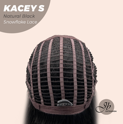 JBEXTENSION 20 Inches Natural Black Pre-Cut Snowflake Lace Frontlace Glueless Wig KACEY S NATURAL BLACK【PERMATEASE】【BENDY EAR TABS】- M/L