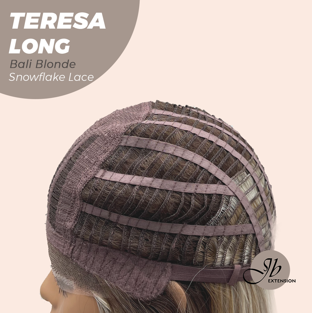 JBEXTENSION 22 Inches Long Bali Blonde Pre-Cut Snowflake Lace Frontlace Glueless Wig TERESA LONG BALI BLONDE【PERMATEASE】【BENDY EAR TABS】- S/M