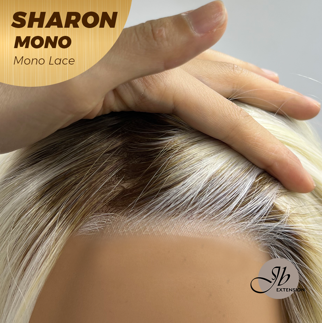 [FINAL SALE] JBEXTENSION SHARON MONO Monofilament Handmade Wig 6X5 Full Monofilament Hand Tied Top Wig 20 Inches Platinum Blonde With Dark Root Wave Mono Lace Wig With Anti-slip Silicone Strips Glueless Wig SHARON MONO【BENDY EAR TABS】
