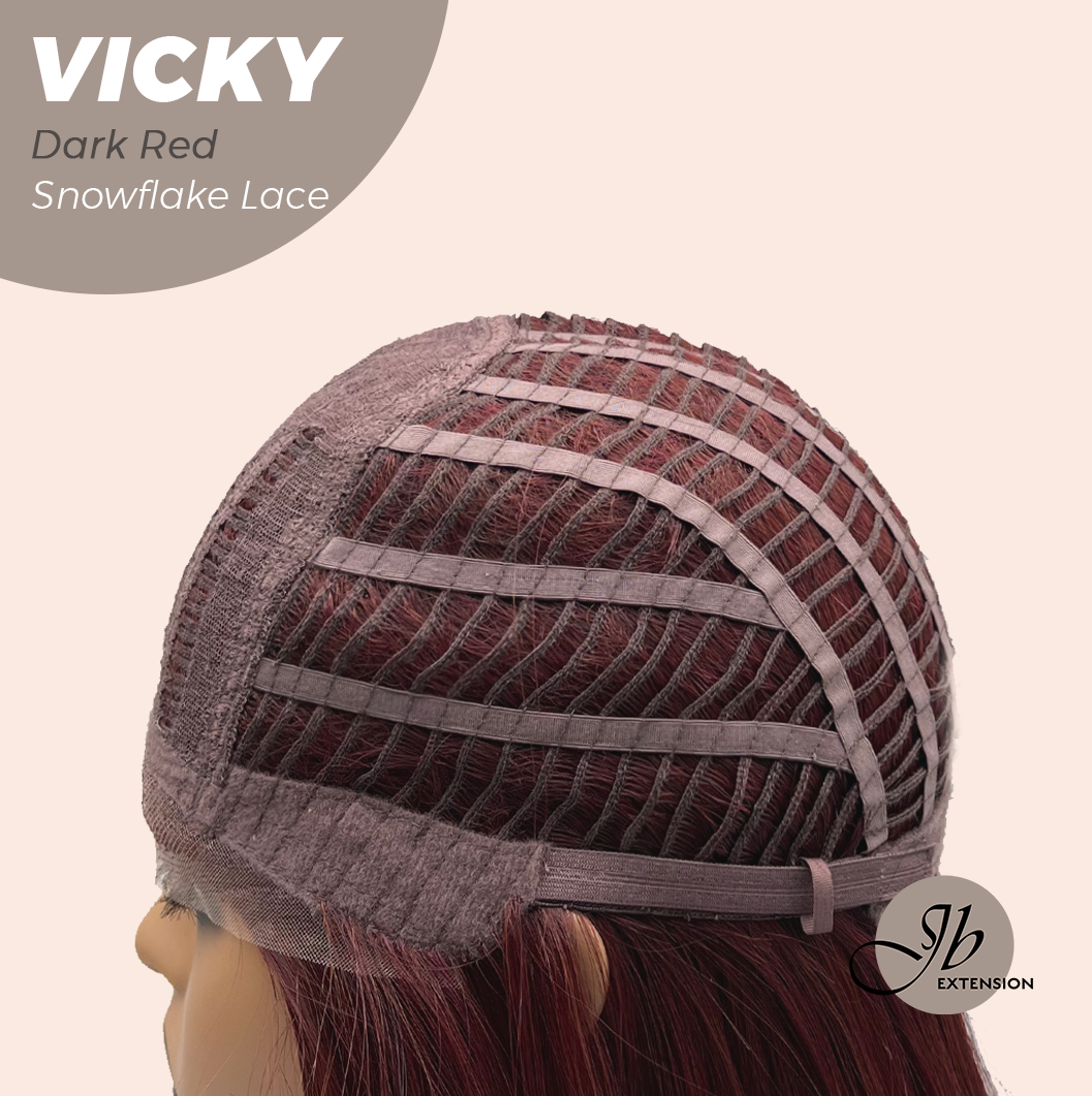 [FINAL SALE] JBEXTENSION 20 Inches Dark Red Pre-Cut Snowflake Lace Frontlace Glueless Wig VICKY DARK RED【PERMATEASE】【BENDY EAR TABS】
