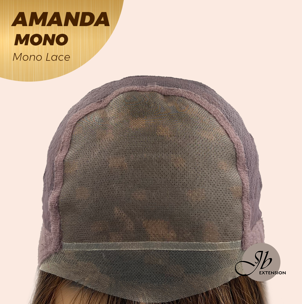 JBEXTENSION AMANDA MONO Full Monofilament Handmade Full Lace Full Hand Tied Wig 10 Inches Black With Caramel Highlight Mono Lace Handmade Futura Fiber Wig Glueless Wig AMANDA MONO【BENDY EAR TABS】