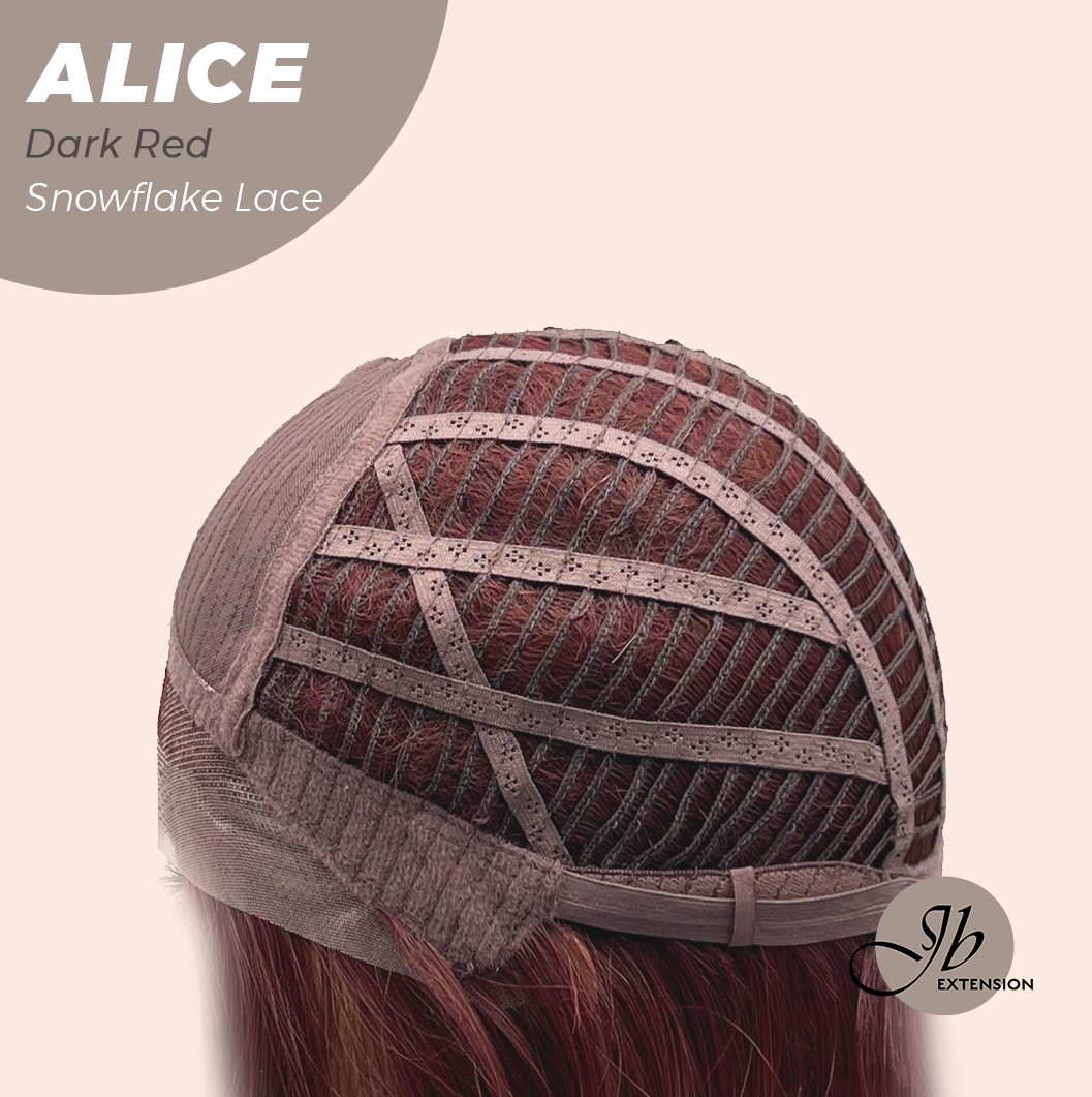 JBEXTENSION 12 Inches Dark Red Pre-Cut Side Part Snowflake Lace Frontlace Glueless Wig ALICE DARK RED【BENDY EAR TABS】- M/L