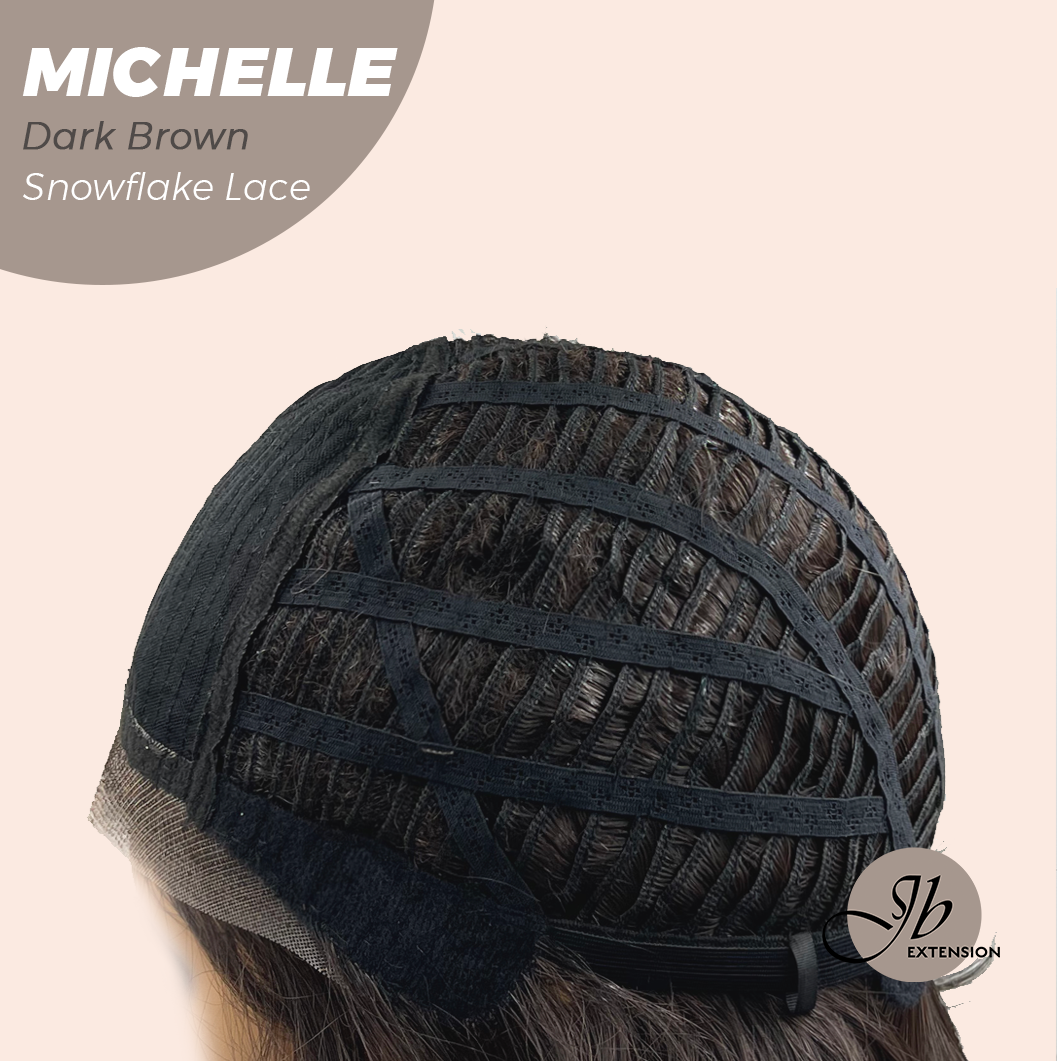 JBEXTENSION 10 Inches Dark Brown Pre-Cut Side Part Snowflake Lace Frontlace Glueless Wig MICHELLE DARK BROWN【BENDY EAR TABS】- S/M