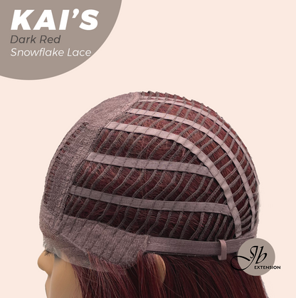 JBEXTENSION 18 Inches Dark Red Pre-Cut Snowflake Lace Frontlace Glueless Wig KAI'S DARK RED【PERMATEASE】【BENDY EAR TABS】- M/L