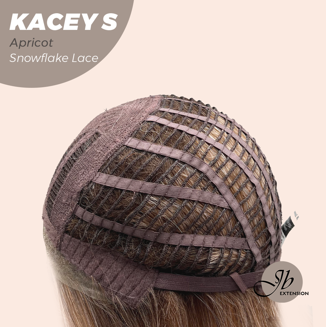JBEXTENSION 20 Inches Apricot Pre-Cut Snowflake Lace Frontlace Glueless Wig KACEY S APRICOT【PERMATEASE】【BENDY EAR TABS】- M/L