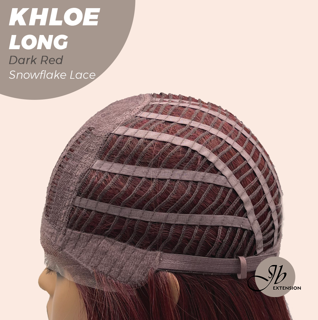 JBEXTENSION 18 Inches Dark Red Pre-Cut Snowflake Lace Frontlace Glueless Wig KHLOE LONG DARK RED【PERMATEASE】【BENDY EAR TABS】- M/L