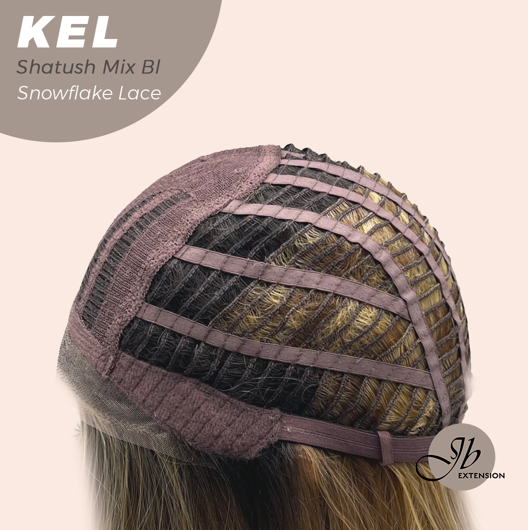 JBEXTENSION 22 Inches Shatush Mix Blonde Pre-Cut Snowflake Lace Frontlace Glueless Wig KEL SHATUSH MIX BLONDE【PERMATEASE】【BENDY EAR TABS】- M/L