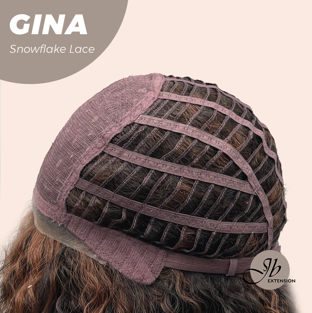 [FINAL SALE] JBEXTENSION 16 Inches Deep Curly Black with Brown Highlight Pre-Cut Snowflake Lace Frontlace Glueless Wig GINA SNOWFLAKE【PERMATEASE】【BENDY EAR TABS】