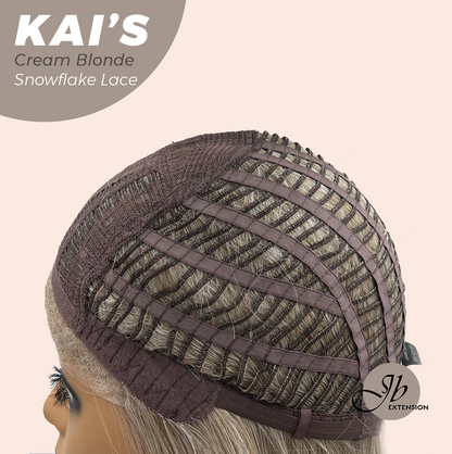 JBEXTENSION 18 Inches Cream Blonde Pre-Cut Snowflake Lace Frontlace Glueless Wig KAI'S CREAM BLONDE【PERMATEASE】【BENDY EAR TABS】- M/L
