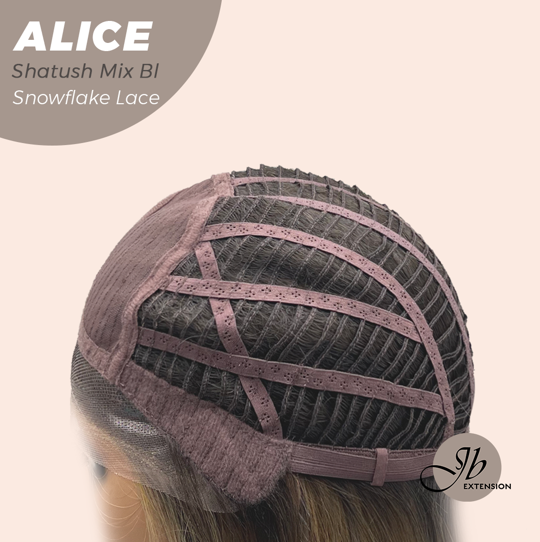 JBEXTENSION 12 Inches Shatush Mix Blonde Pre-Cut Side Part Snowflake Lace Frontlace Glueless Wig ALICE SHATUSH MIX BLONDE【BENDY EAR TABS】- S/M