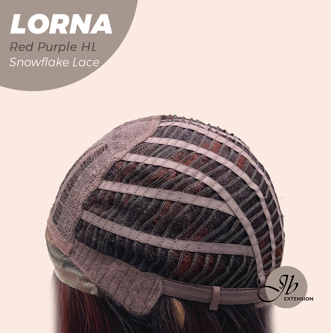 [FINAL SALE] JBEXTENSION 18 Inches Red Purple Highlight Curly Pre-Cut Snowflake Lace Frontlace Glueless Wig LORNA SNOWFLAKE RED PURPLE HIGHLIGHT【PERMATEASE】【BENDY EAR TABS】- M/L