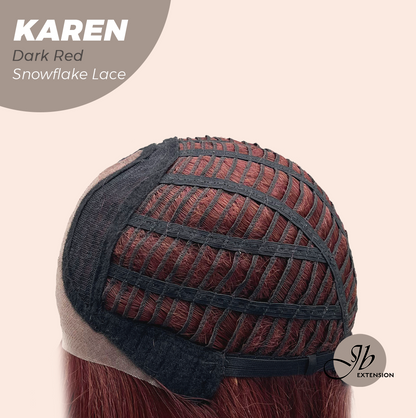 JBEXTENSION 18 Inches Dark Red Pre-Cut Arc Snowflake Lace Frontlace Glueless Wig KAREN DARK RED【BENDY EAR TABS】